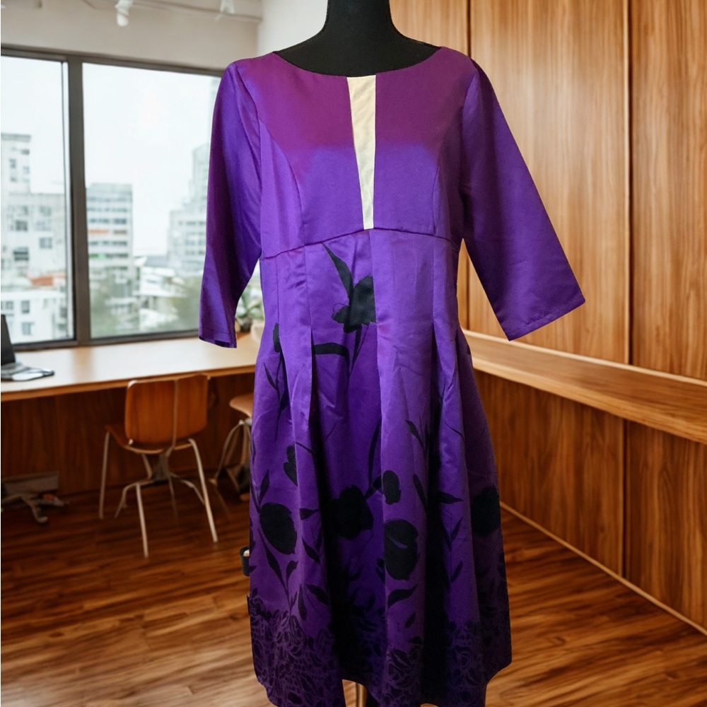 NWT STYLEWE Purple Dress with Cream Accent - Picture 2 of 5